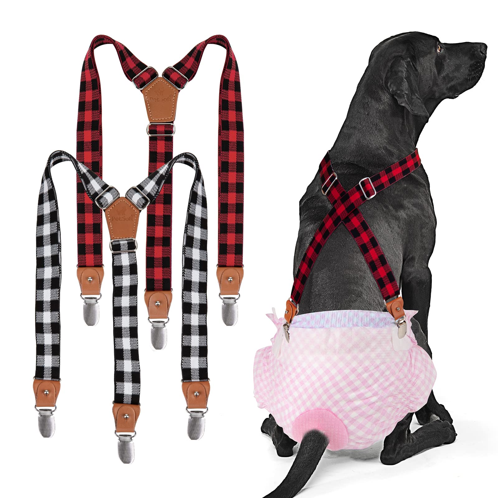 Photo 1 of Pet Soft Dog Suspenders 2 Pieces Female Dog Diaper Suspenders for Dogs Diaper Keeper Suspender for Dogs Skirt, Doggy Dress (Plaid, M/L)