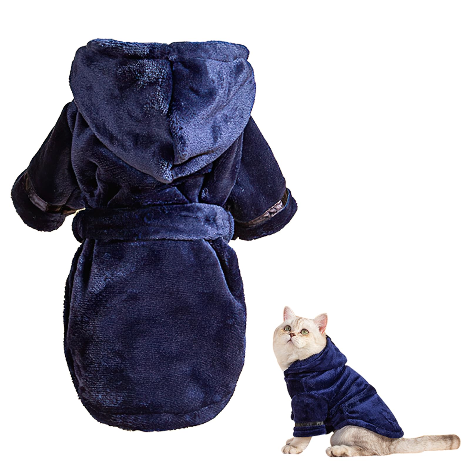 Dog Drying Coat,Microfibre Dog Towels for Fast Drying,Super Absorbent Dogs Bath Towel with Hood & Belly Straps,Adjustable Puppy Dressing Gown Doggie Shower Towelling Pet Bathrobe (Navy Blue)
