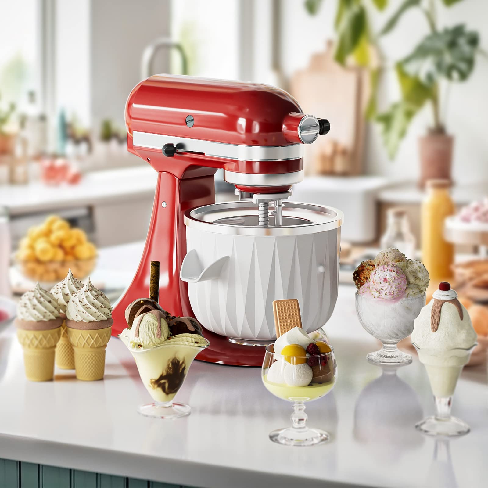 Ice Cream Attachment for KitchenAid Stand Mixer, Compatible with KitchenAid 4.5 Qt and Larger Stand Mixers, 2-Quart Frozen Yogurt - Ice Cream & Sorbet Gelato Maker by GVODE