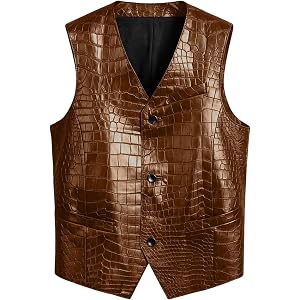ONAXTDA Men's Vintage Leather Vest Crocodile Grain Western Cowboy Waistcoat