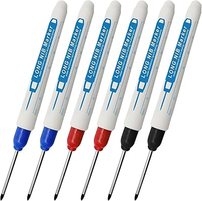 tinshow 6PCS Deep Hole Marker Pens 30mm Long Reach Carpenter Pencil Permanent