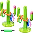 Gejoy 2 Pieces Inflatable Cactus Ring Toss Game Set Floating Swimming Ring Toss with 10 Pieces Inflatable Rings for Summer Hawaiian Pool Beach Luau Party Supplies