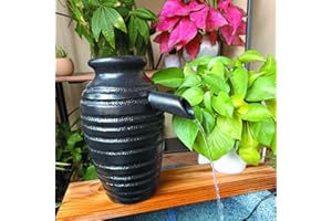 ANDADY Outdoor Garden Fountain Spitter Pond Water Feature Pump Ceramic Pot Decoration (Black 5.7 inch)