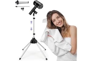 BShome Adjustable Hair Dryer Stand, 29-59 Inch Hair Dryer Holder with Tripod and Universal Clip, 360-Degree Rotating Blow Dryer Stand for Bathroom, Vanity, Makeup Room