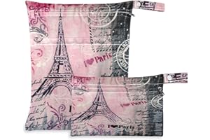 visesunny Postcard-from-Paris-Tereza-Posoldova 2Pcs Wet Bag with Zippered Pockets Washable Reusable Roomy for Travel,Beach,Pool,Daycare,Stroller,Diapers,Dirty Gym Clothes, Wet Swimsuits, Toiletries