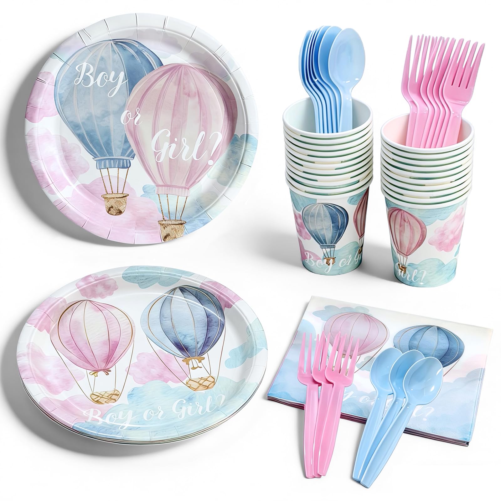 View 1 of 144 PCS Baby Gender Reveal Party Supplies for 24 Guests – Disposable Tableware with Gender Reveal Plates and Napkins Set Boy or Girl Baby Shower Decorations