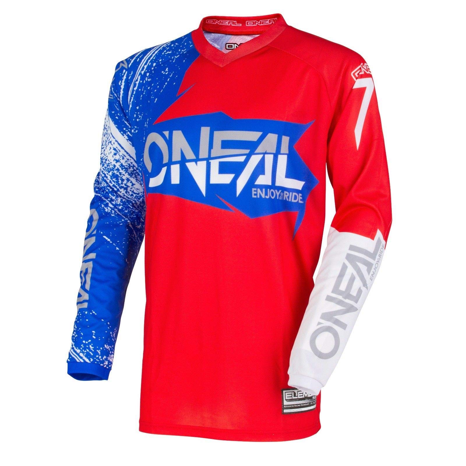 O'NEAL | Motocross Jersey | MX Enduro | Padded Elbow Protection, V-Neck, Breathable | Element Jersey Burnout | Adult | Red White Blue | Size L