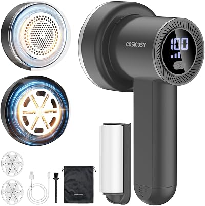 Cosicosy Fabric Shaver Lint Remover 2 in 1 LED Display 3 Blades Grey