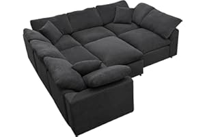 FANYE Oversized Modular Cushions Sofa Movable Ottoman,L-Shaped Corner Low Back Deep Seater Sectional & Couch for Home Office Apartment Living Room Furniture Sets, Spacious Space Sofá, Gray 130.3" W