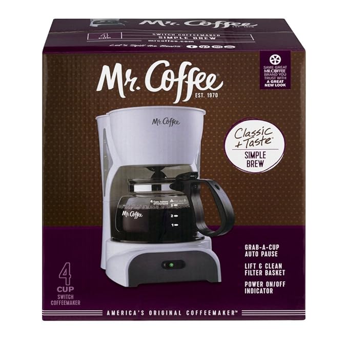 Mr. Coffee Simple Brew 4Cup Switch Coffee Maker with Removable Filter