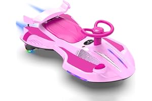 CANKETEC 12V Electric Wiggle Car with Pedal for Kids, Rechargeable 2 in 1 Swing Car, Drifting Ride On Toys with Backrest, Anti-Rollover, Spray, Flashing Light, Music, for Ages 3 and Up, 150 Lbs (Pink)
