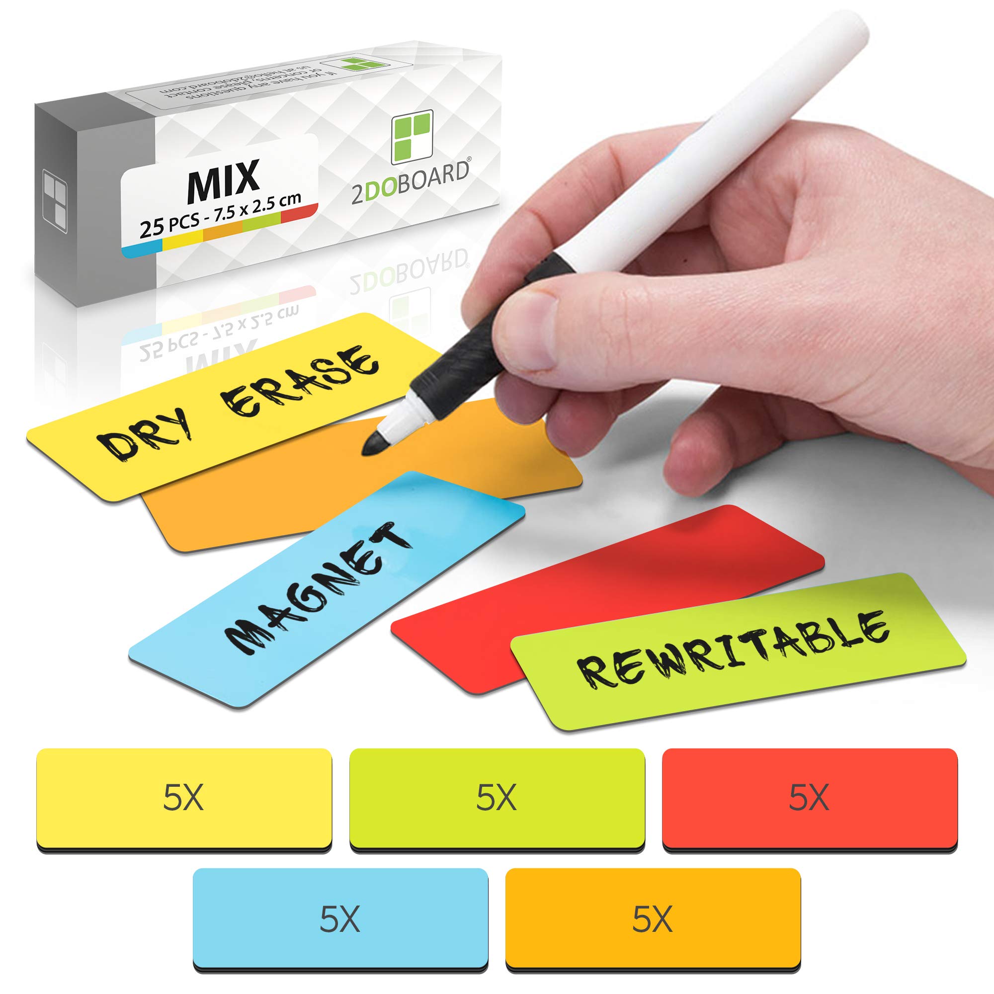 25 Magnetic Notes or Magnetic Sticky Notes 3 x 1 Inch - Mix (5 Colors) - Write, Clean and Reuse