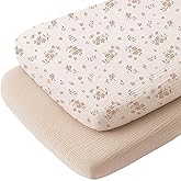 Konssy Muslin Fitted Bassinet Sheets 2 Pack for Baby Girl Boy, Soft Bedside Sleeper Bassinet Sheets Fit for Baby Bassinets, Moses Basket Oval Rectangle Pad/Mattress