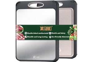 GUANCI Cutting Board for Kitchen Double Sided 304 Stainless Steel Chopping Board Food-Grade Stainless Steel and Wheat Straw P