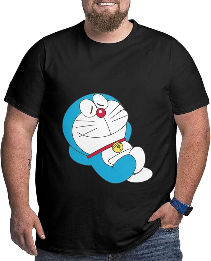 ZYFPGS Doraemon Characters Man T Shirt Oversized Round Neck Loose T Shirt