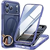 Miracase Magnetic for iPhone 17 Pro Case 6.3" [Compatible with MagSafe] Full-Body Phone Case with Built-in Glass Screen Protector & Camera Control,Drop Proof iPhone 17 Pro Cover, Clear Blue