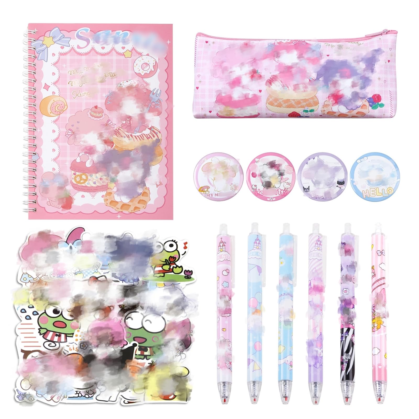 yumcute Cute School Supplies Kawaii Stationery Set Back to School Gift for Kids Office Supplies Gifts for School Season Girls Including Spiral Journal Notebook Gel Pens Stickers Pencil Case Badge (D)