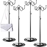 Menkxi 4 Pcs Metal Adjustable Height Purse Display Stands Handbag Jewelry Hat Hook Stands Holders Tree with 4 Hook for Closet Restaurant Boutique Store Tabletop Business Selling(Black)