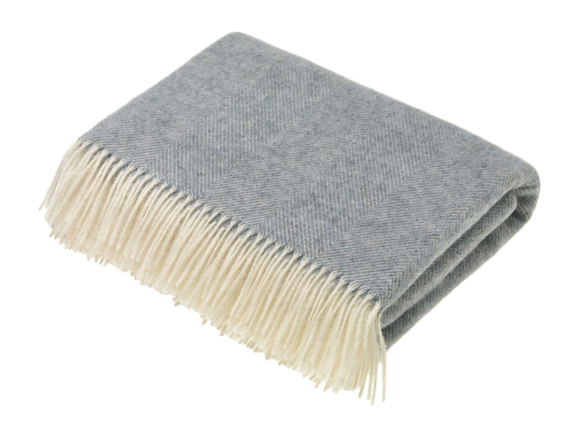 Bronte by Moon Shetland Wool Herringbone Throw Duck Egg - British Made