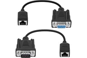 YACSEJAO RS232 DB9 to RJ45 Serial Adapter, DB9 9-Pin Serial Port Female & Male to RJ45 Female Cat5/6 Ethernet LAN Console Ext
