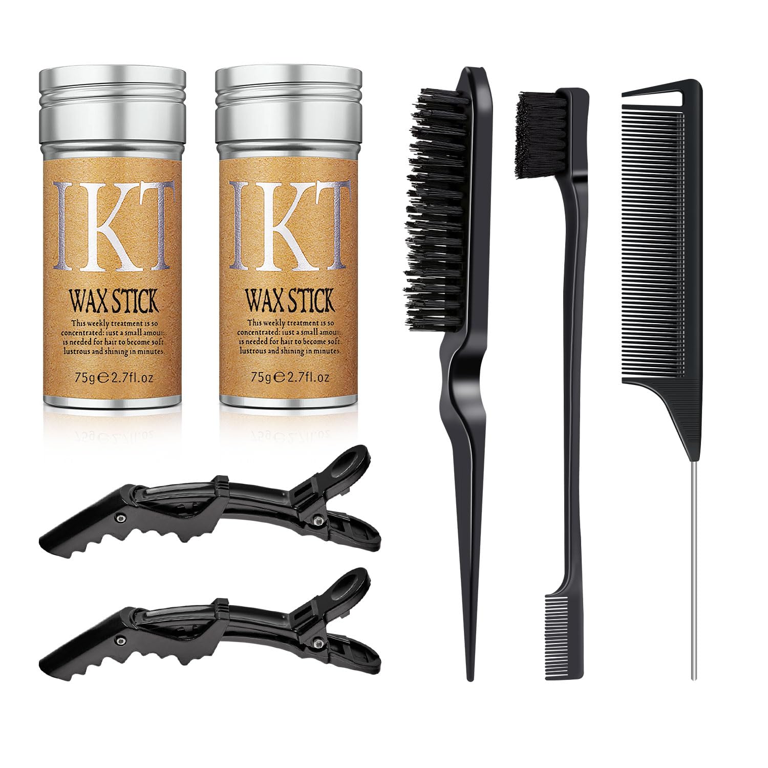Hair Wax Stick 2 Pack with Hair Comb Set, Slick Stick for Hair Non-Greasy Styling Hair Pomade Stick, Hair Slick Stick with Comb & Hair Clips Set
