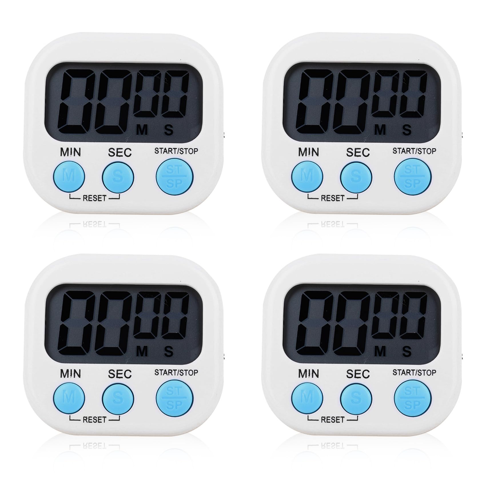 SULIVES 4PCS Digital Kitchen Timer Magnetic Backing Stand Timers, LCD Display Loud Alarm Timer Clock for Baking, Kitchen, Study, Exercise Training, Count