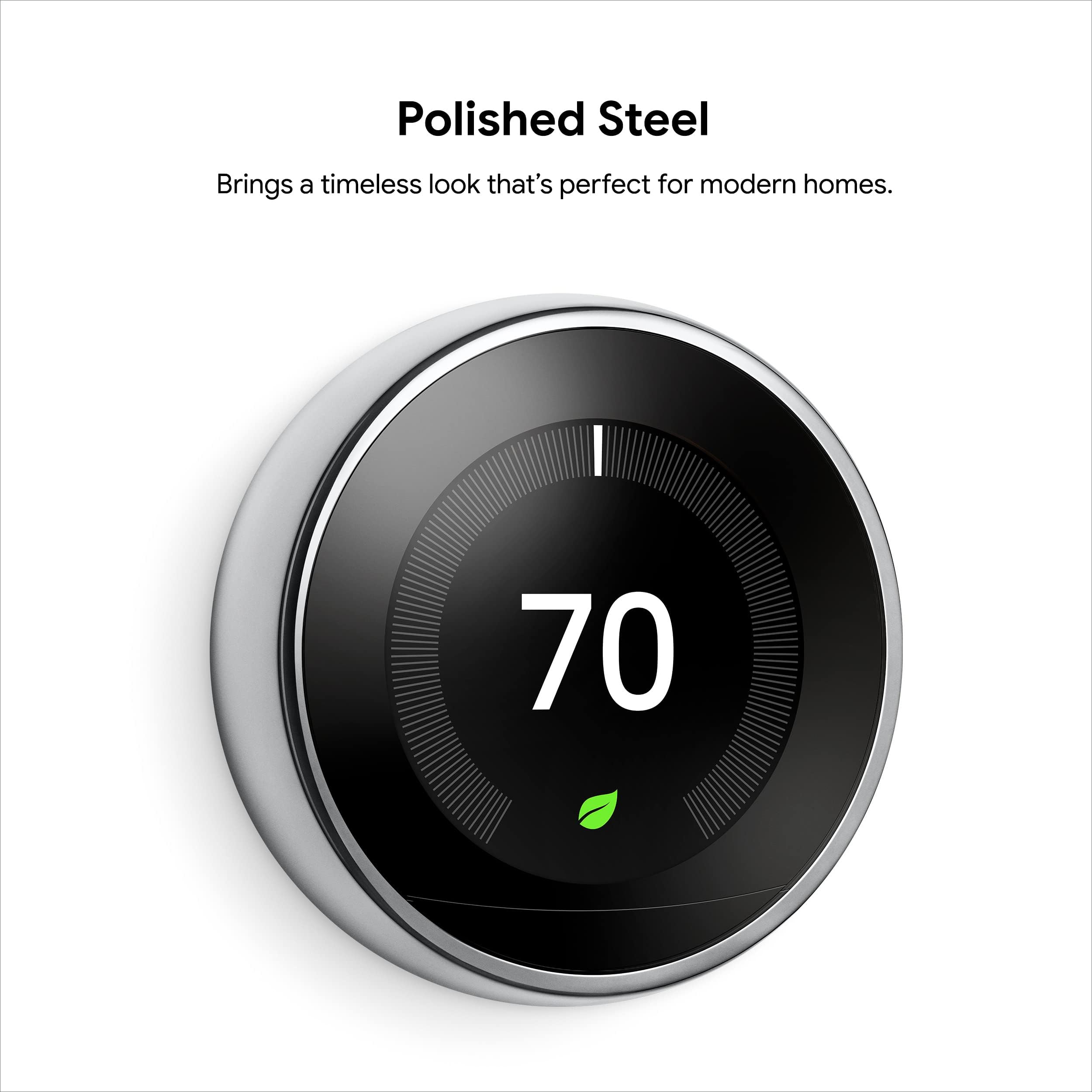 Google Nest Learning Thermostat - 3rd Gen (2015) - Programmable Smart Thermostat for Home - Works with Alexa - Polished Steel - View 2