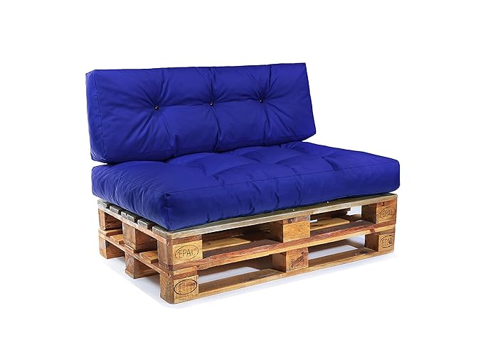Easysitz Palettenkissen Set Palettensofa Palettenpolster Palettenauflagen Sofa Kissen Polster Auflage Indoor Outdoor Gesteppt für 120 x 80 cm Europaletten (Set 1: Sitzkissen + Rückenkissen - Blau)
