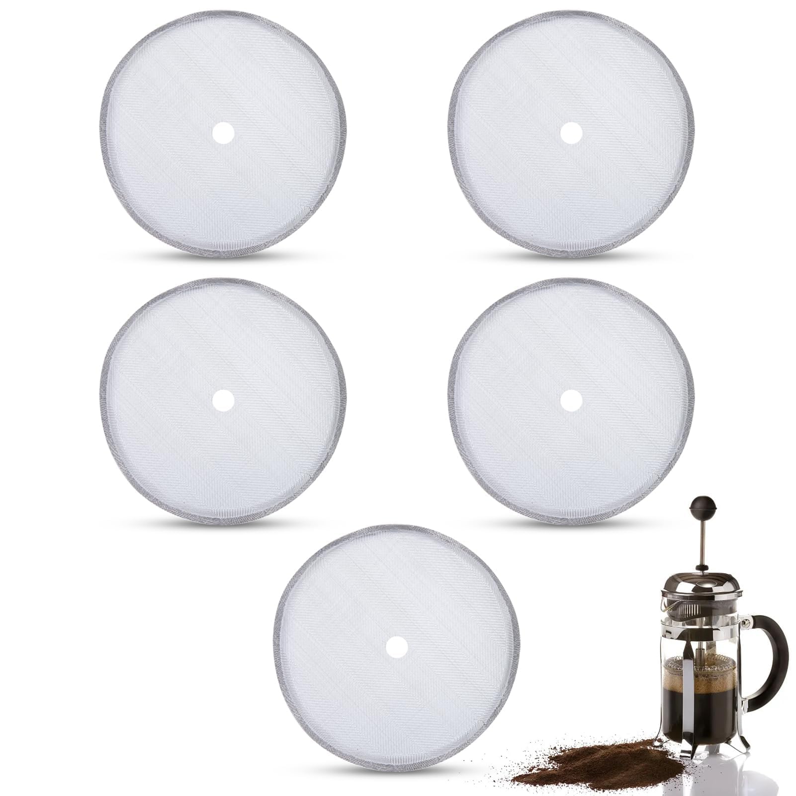 Stainless Steel Replacement Cafetiere Filter Mesh Screen 3.1inch 5Pcs French Press Replacement Filter Mesh Screen Reusable for 600ml Coffee Tea Maker