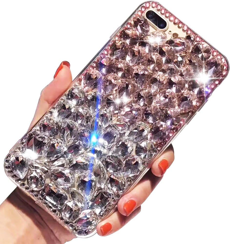 Bling Diamond Galaxy A70 Case,Samsung Galaxy A70 Bling Glitter Clear Crystal Full Diamonds Luxury Sparkle Transparent Rhinestone Protective Phone Case Cover With Bumper For Woman Girl-White&Pink