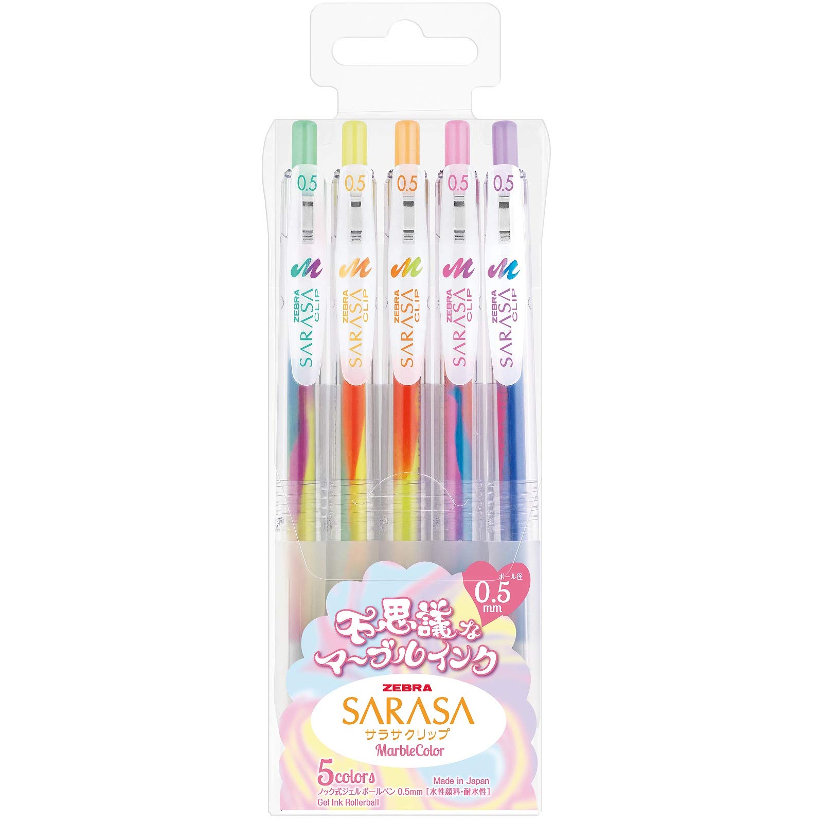 Photo 1 of Zebra Sarasa Clip 0.5mm Ballpoint Pen, Marble Color 5 Colors Set (JJ75-5C-MB)