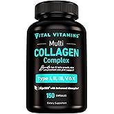 Vital Vitamins Multi Collagen Capsules - Type I, II, III, V, X - Grass-Fed, Collagen Peptides Supplements, Non-GMO - for Men & Women - 150 Count