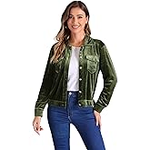 Allegra K Velvet Jacket for Women's Button-Up Long Sleeve Crop Jacket
