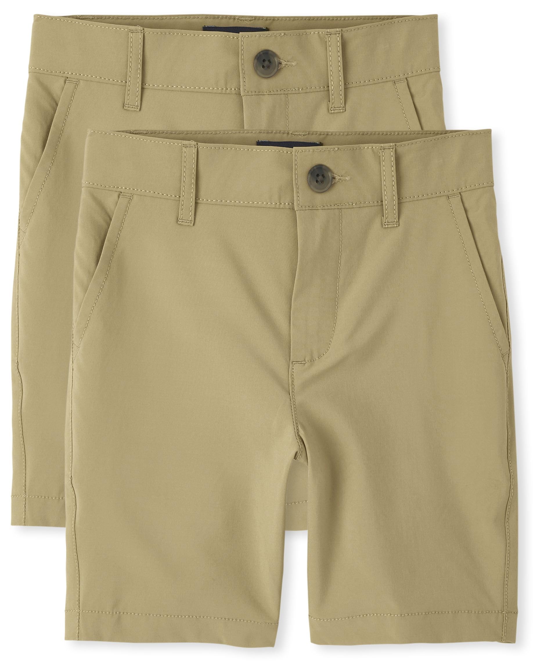 The Children's Place,Boys,Uniform Quick Dry Chino Shorts,Flax 2-Pack,18 Image