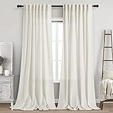 Extra Long Curtains 120 inch Length 2 Panels Back Tab Neutral Farmhouse Drapes Light Filtering Semi Sheer Linen Curtain 120 i