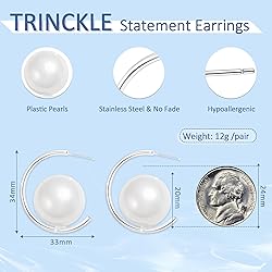 Trinckle Pearl Hoop Earrings for Women, Silver