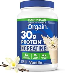 Orgain Organic Vegan 30g Protein Powder + 5g Creatine, Vanilla, 2.01 lb | Plant based protein & micronized creatine monohydra