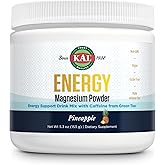 KAL Energy Magnesium Powder Drink, Pineapple Flavor Magnesium Citrate Powder, Energy Support with Green Tea Caffeine, Sugar Free, 40 Servings