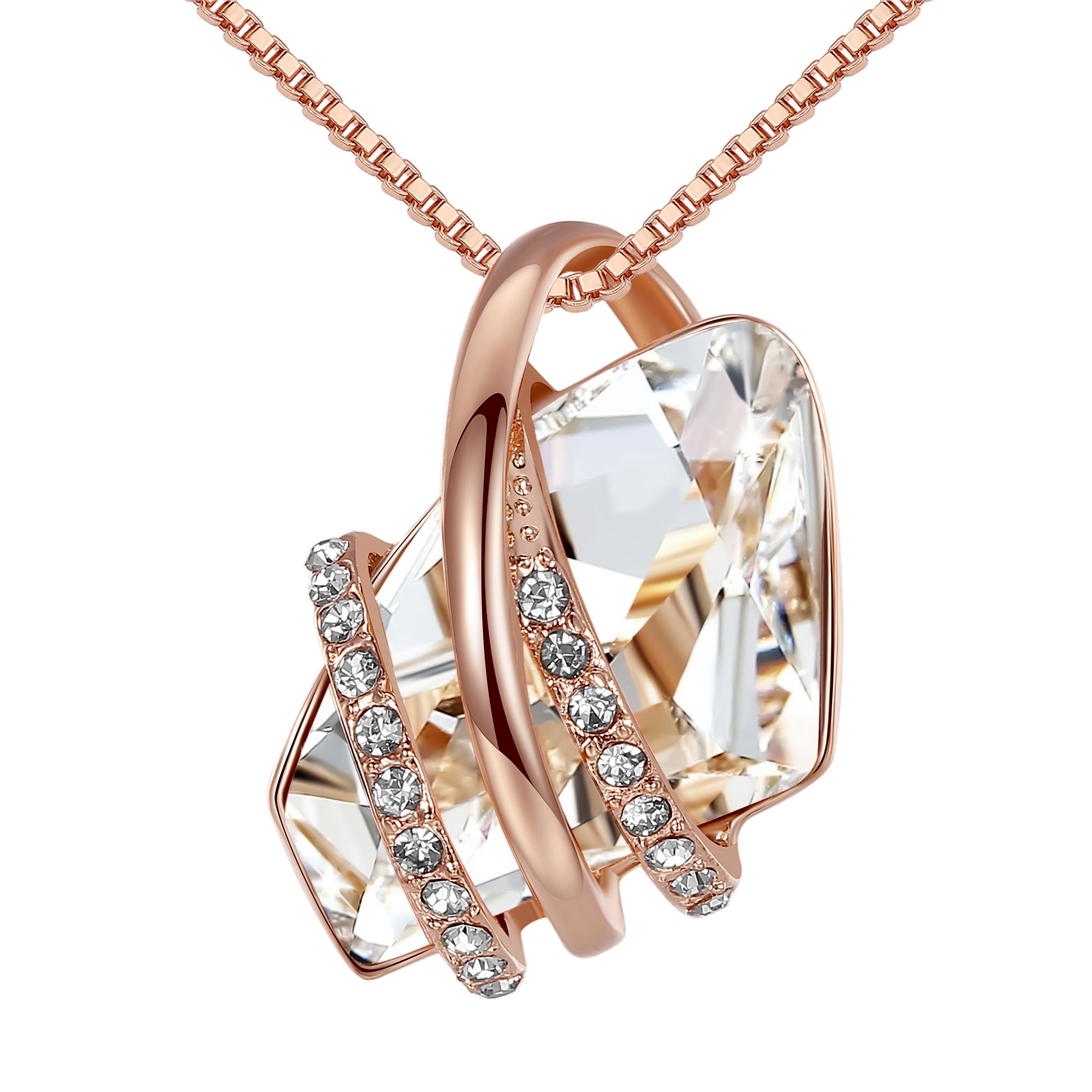 Leafael Wish Stone Pendant Necklace with Birthstone Crystal, 18K Rose Gold Plated/Silver-Tone, 45 cm + 5 cm Extender — image 1