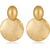 FAMARINE Big Disc Drop Earrings Gold Dangle Earrings Round Hammered Earrings Women