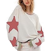 KGGT Women's Oversized Sweatshirt Long Sleeve Y2k Star Shirt Drop Shoulder Vintage Graphic Crewneck Top