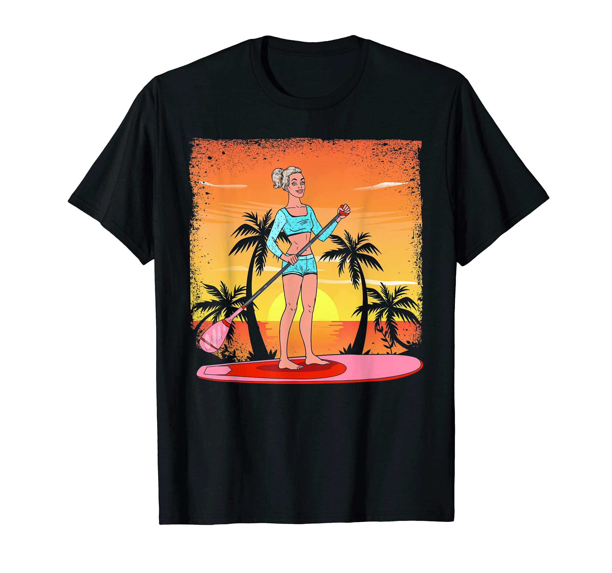 Tropical Beach Stand Up Paddling Women Tropical Sunset SUP T-Shirt