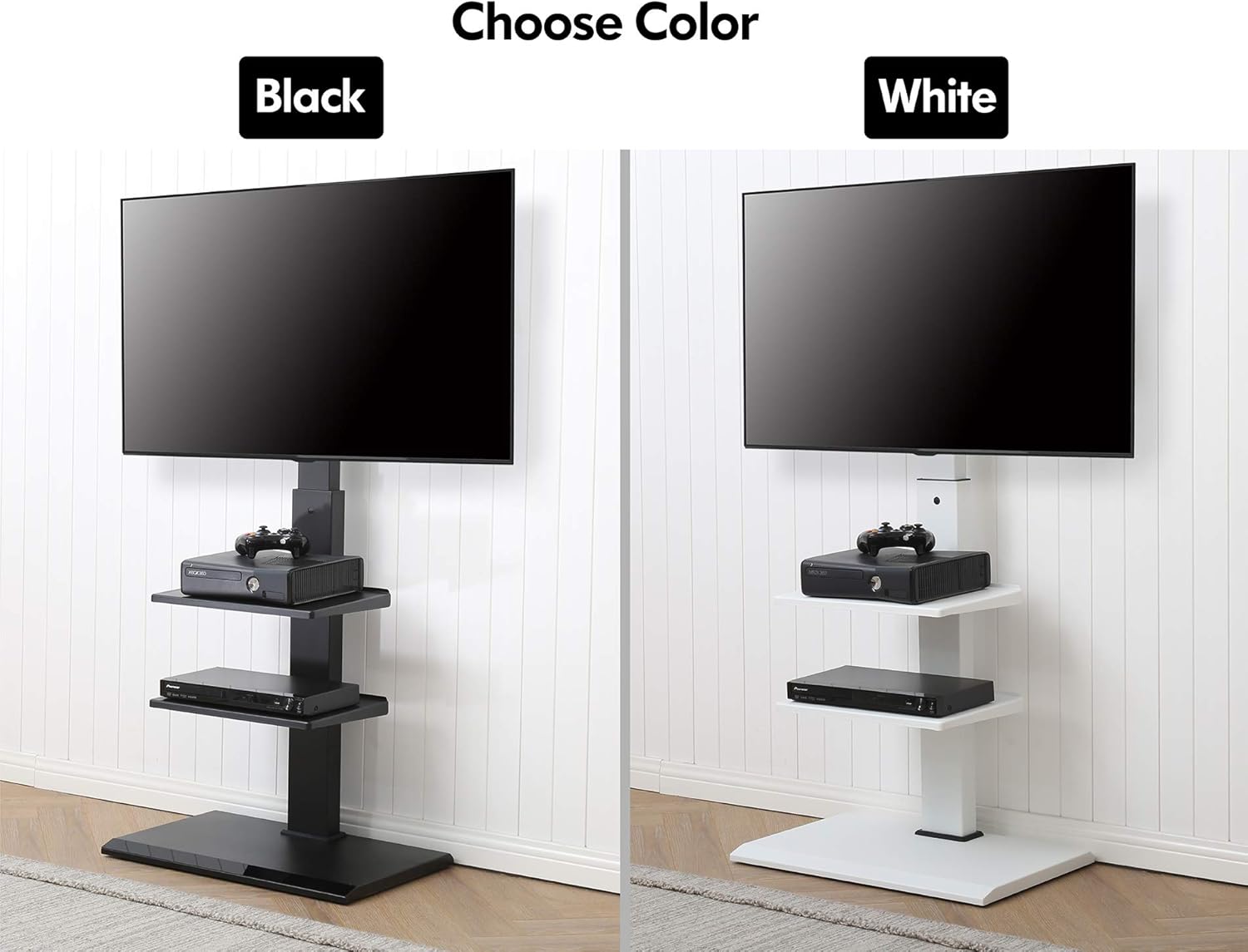 FITUEYES Swivel Floor TV Stand Base for TVs Up to 65” TVs White Corner TV Stand with Height Adjustable Entertainment Shelves – Perfect for Media Storage, FT-S3602MW: Electronics