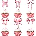 24 Pack Pink Bow Cupcake Toppers Bowknot Pink Cupcake Picks Bridal Baby Shower Cake Dessert Picks Decoration Baby Girl Women Birthday Wedding Party Supplies pink