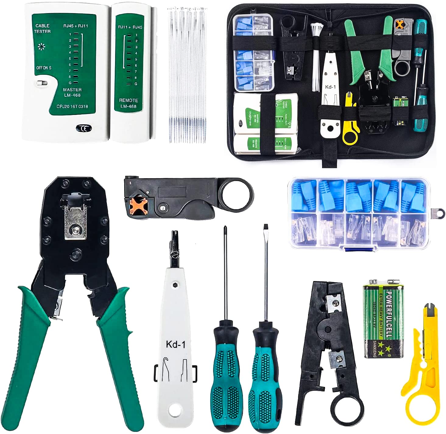 MIAOKE 21-in-1 Network Tool Set, Network Repair Tools with Wire Stripper, Professional Network Cable Tester Kit for Home, Factory & Computer Maintenance Includes LAN Cable Tester