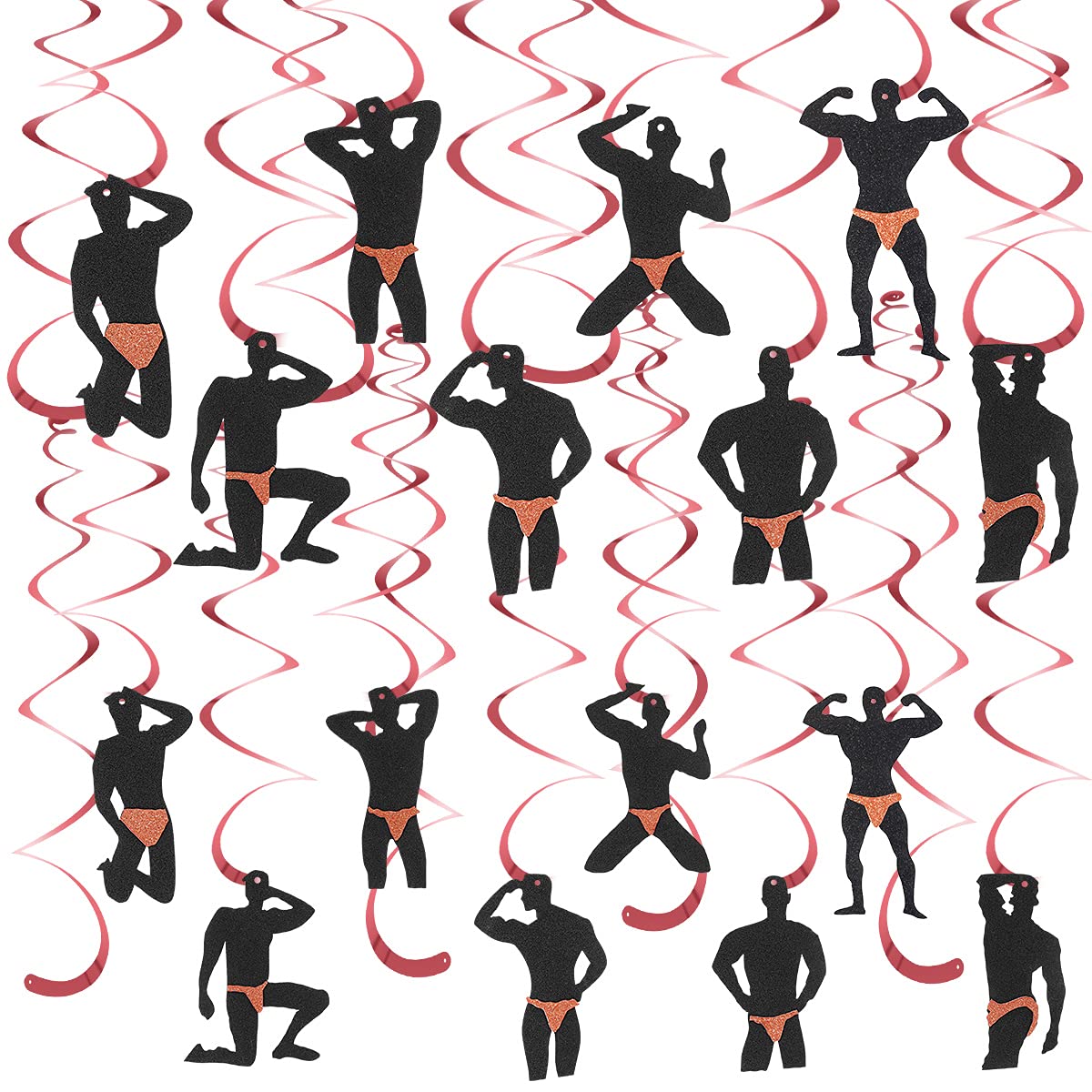 Photo 1 of Lnlofen 30Pcs Bachelorette Party Hanging Swirls Decorations, Rose Gold Male Dancer Hen Party Supplies, Bridal Shower Dirty & Naughty Bachelorette Party Decor for Women