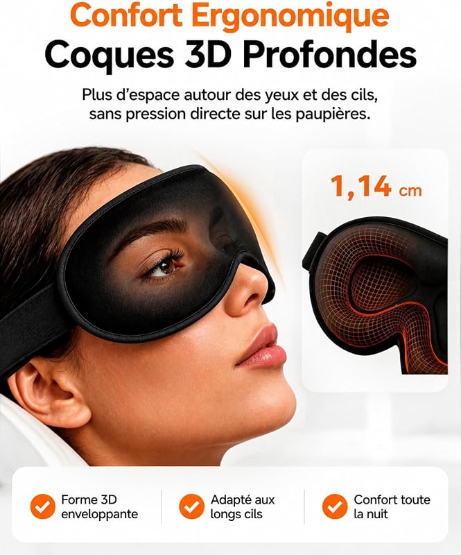 Masque de Nuit 3D Occultant Lesté, Sans Pression Yeux