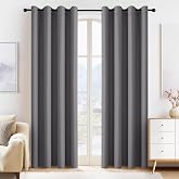 PONY DANCE Blackout Curtains for Bedroom 80 inch Long 2 Panels Set, Grey | Thermal Insulated Solid Grommet Window Drapes for Closet, Temporary Room Divider Curtains for Bedroom Sliding Door, W55 x L80