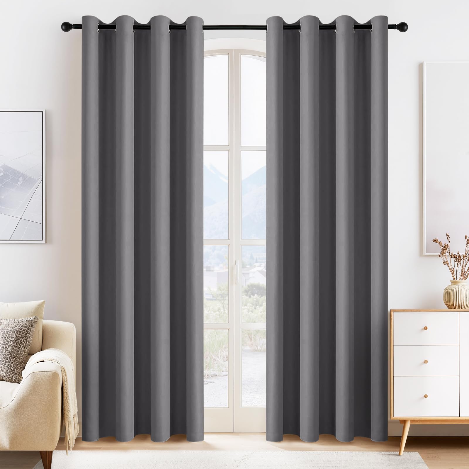 Photo 1 of PONY DANCE Blackout Curtains for Bedroom 80 inch Long 2 Panels Set, Thermal Insulated Drapes Noise Reducing Solid Grommet Top Window Curtains for Home Decoration and Doorway, W55 x L80 inch, Grey