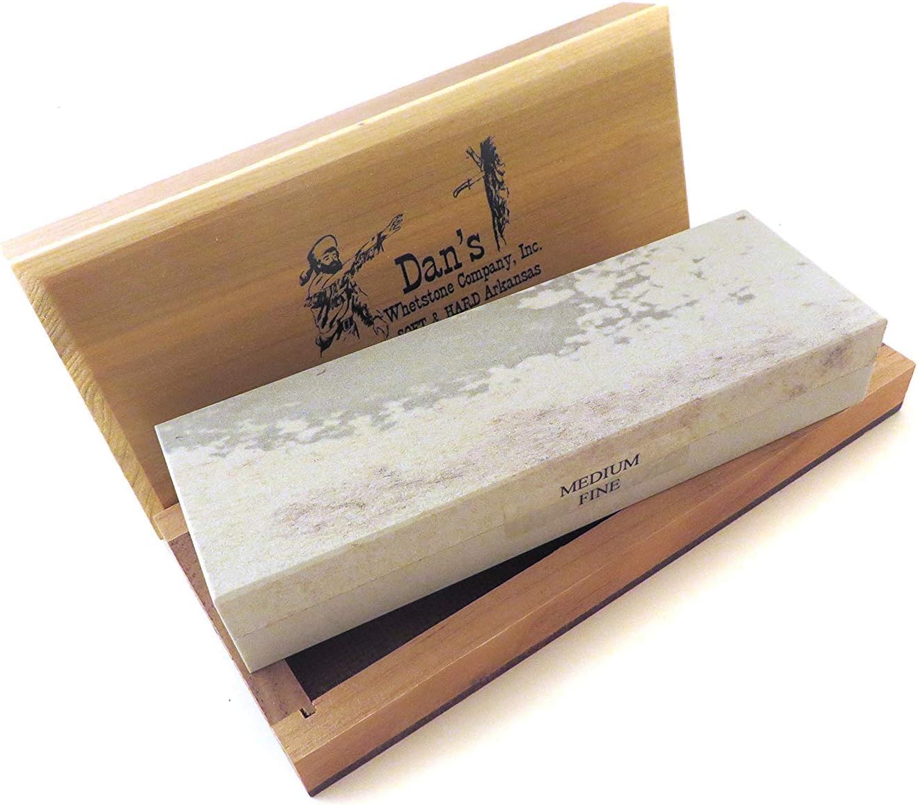 Genuine Arkansas Combination Soft (Medium) and Hard (Fine) Knife Sharpening Bench Stone Whetstone 6" x 2" x 1" in Wood Box MFC-6-C